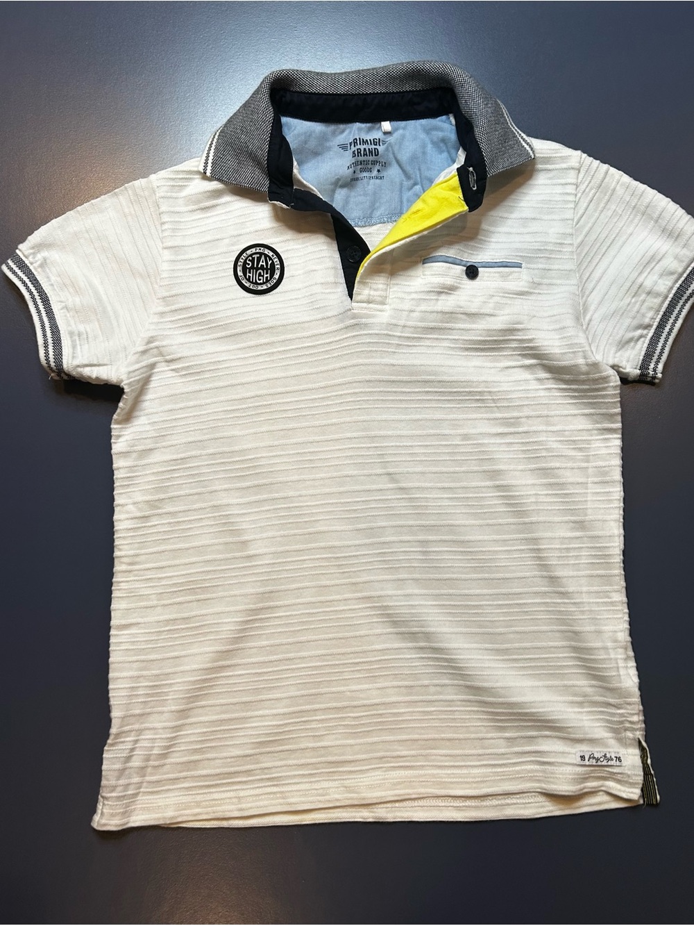 Primigi Cream Polo with Gray Collar and Yellow Placket Accent